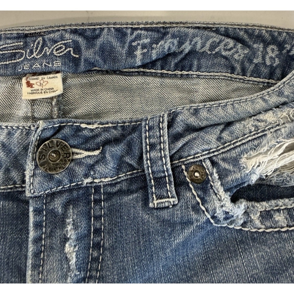 Silver Jeans Womens Distressed Frances 18" Bootcut 31x33 White Stitch Low Rise - Picture 7 of 12
